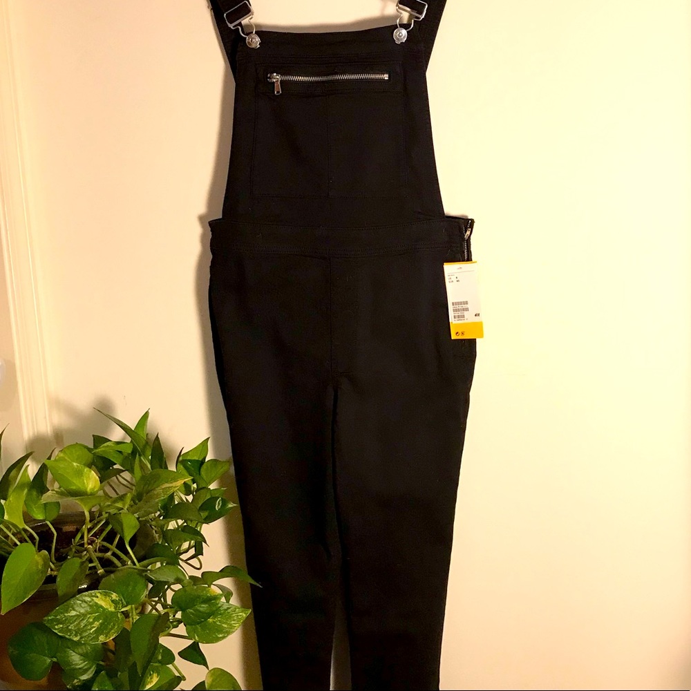 Black denim overalls